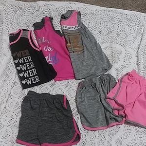 Mix and match pink or pink tank tops and shorts ou